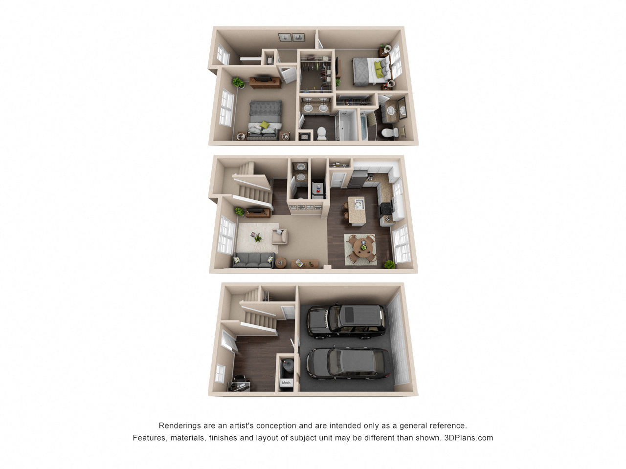 Floor plan for 2 beds, 2.5 baths, 1438 sqft